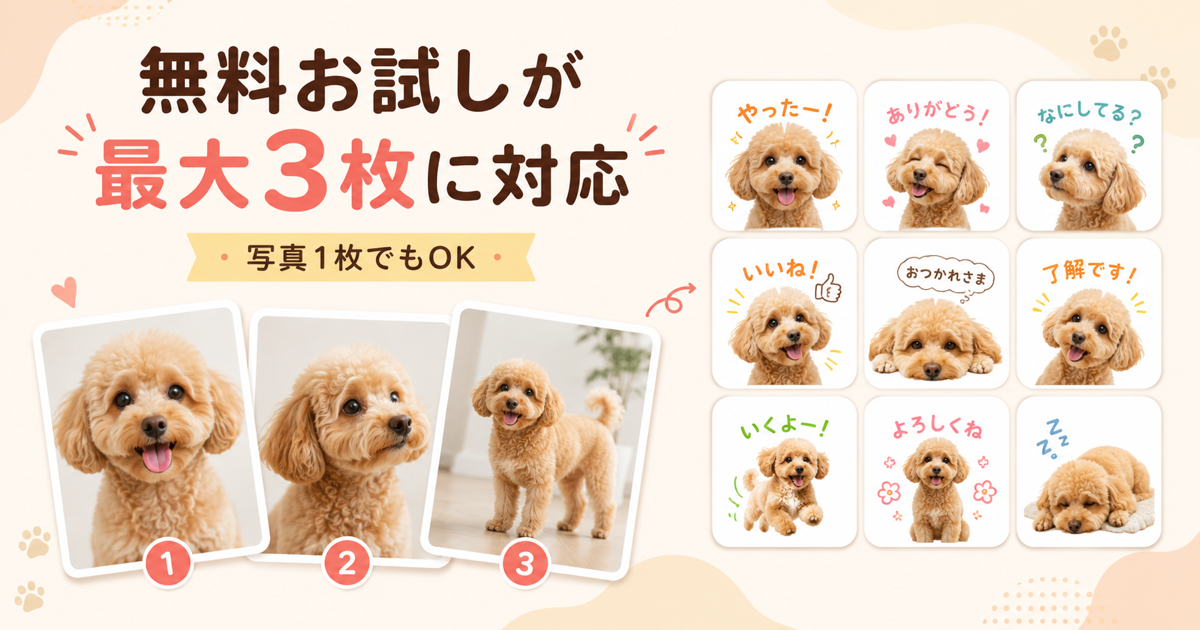 ペットLINEスタンプは写真何枚必要？無料お試しが最大3枚に対応