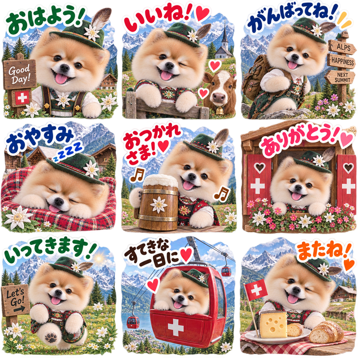 アルプスアウトドア風のLINEスタンプ作風サンプル