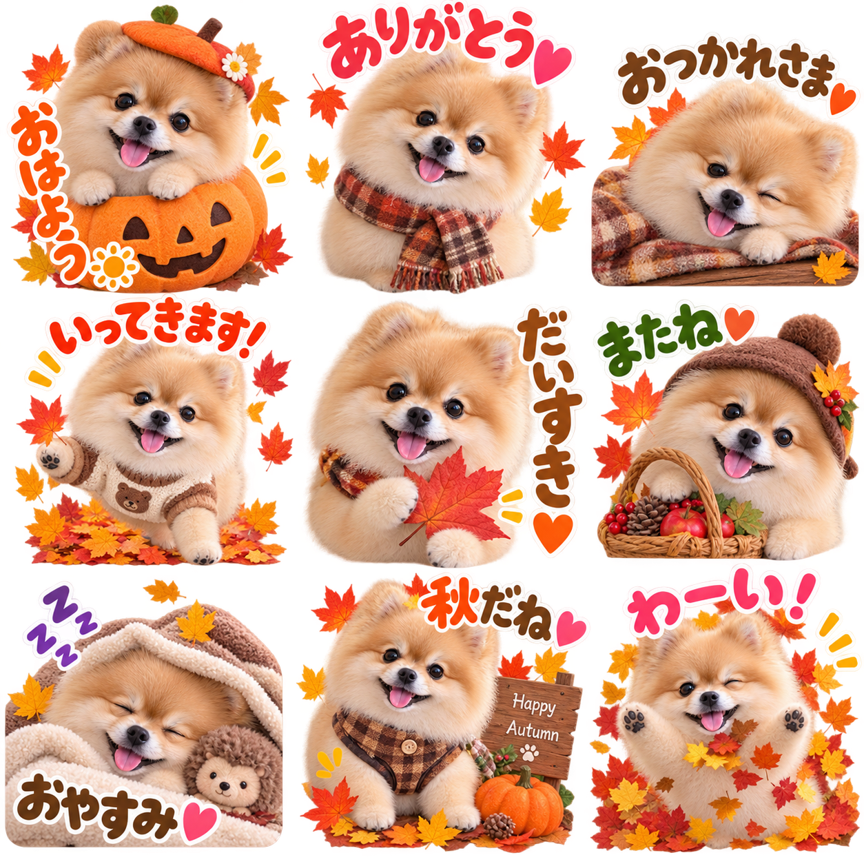 秋色シーズナル風のLINEスタンプ作風サンプル
