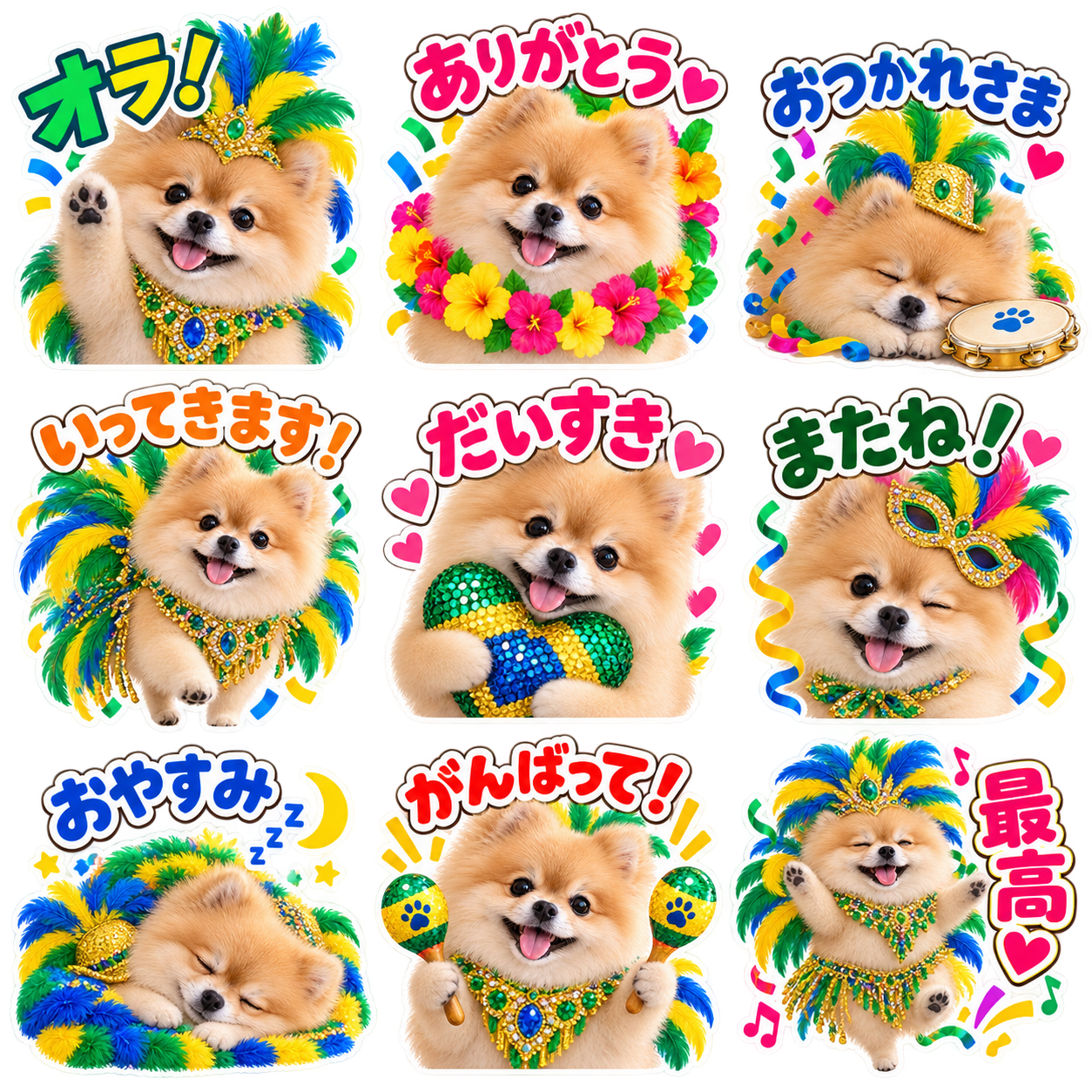 ブラジルカーニバル風のLINEスタンプ作風サンプル