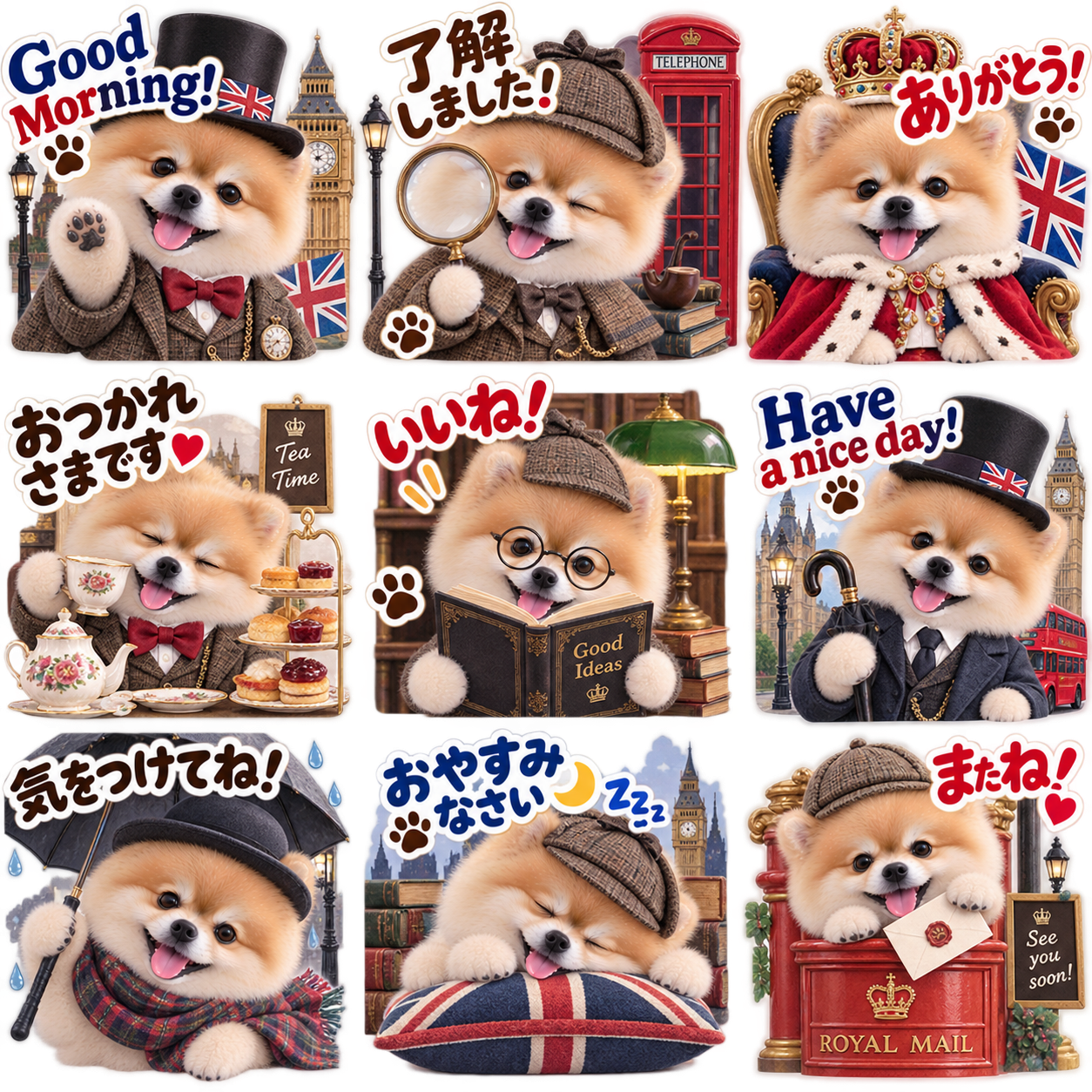 英国紳士風のLINEスタンプ作風サンプル
