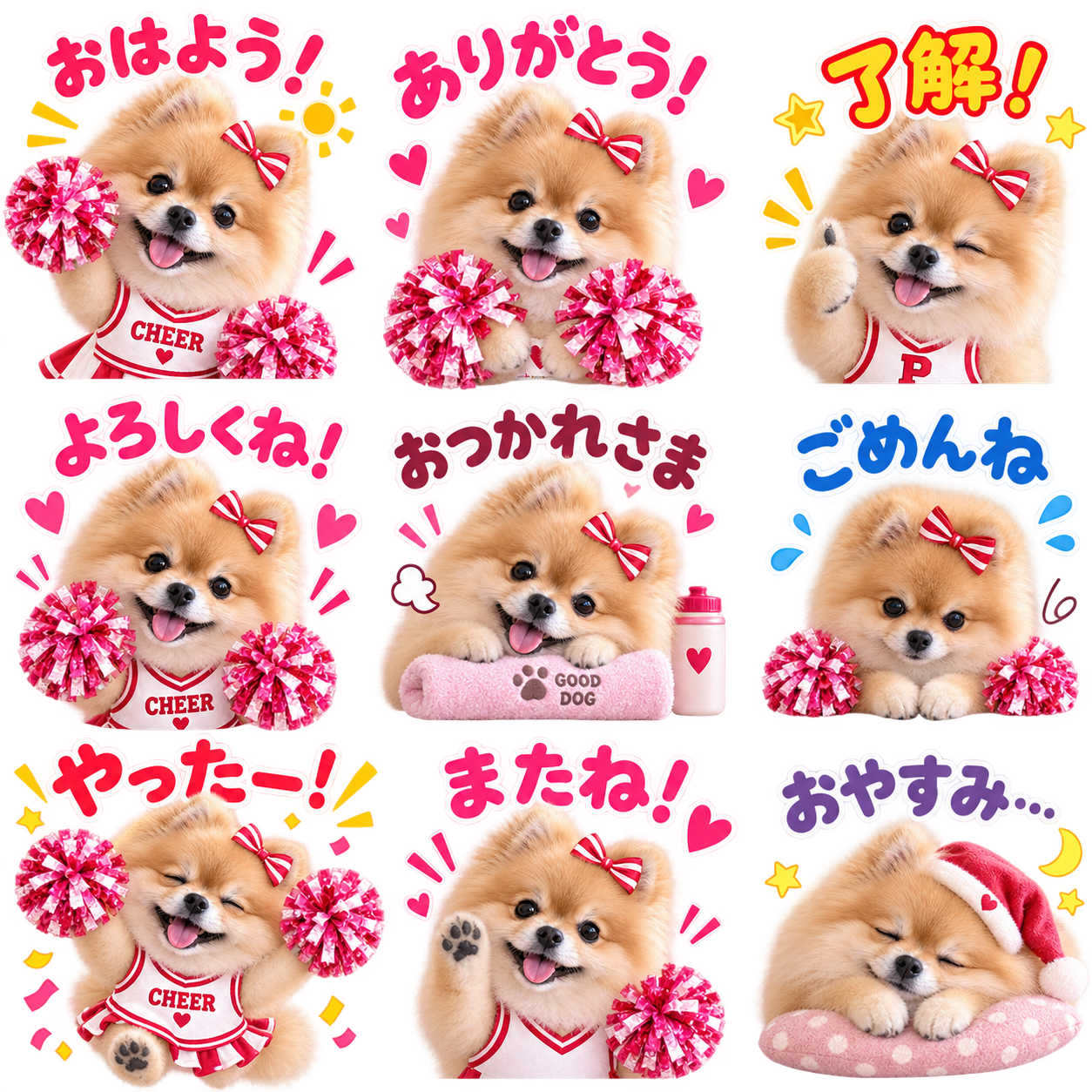 チアリーダー風のLINEスタンプ作風サンプル