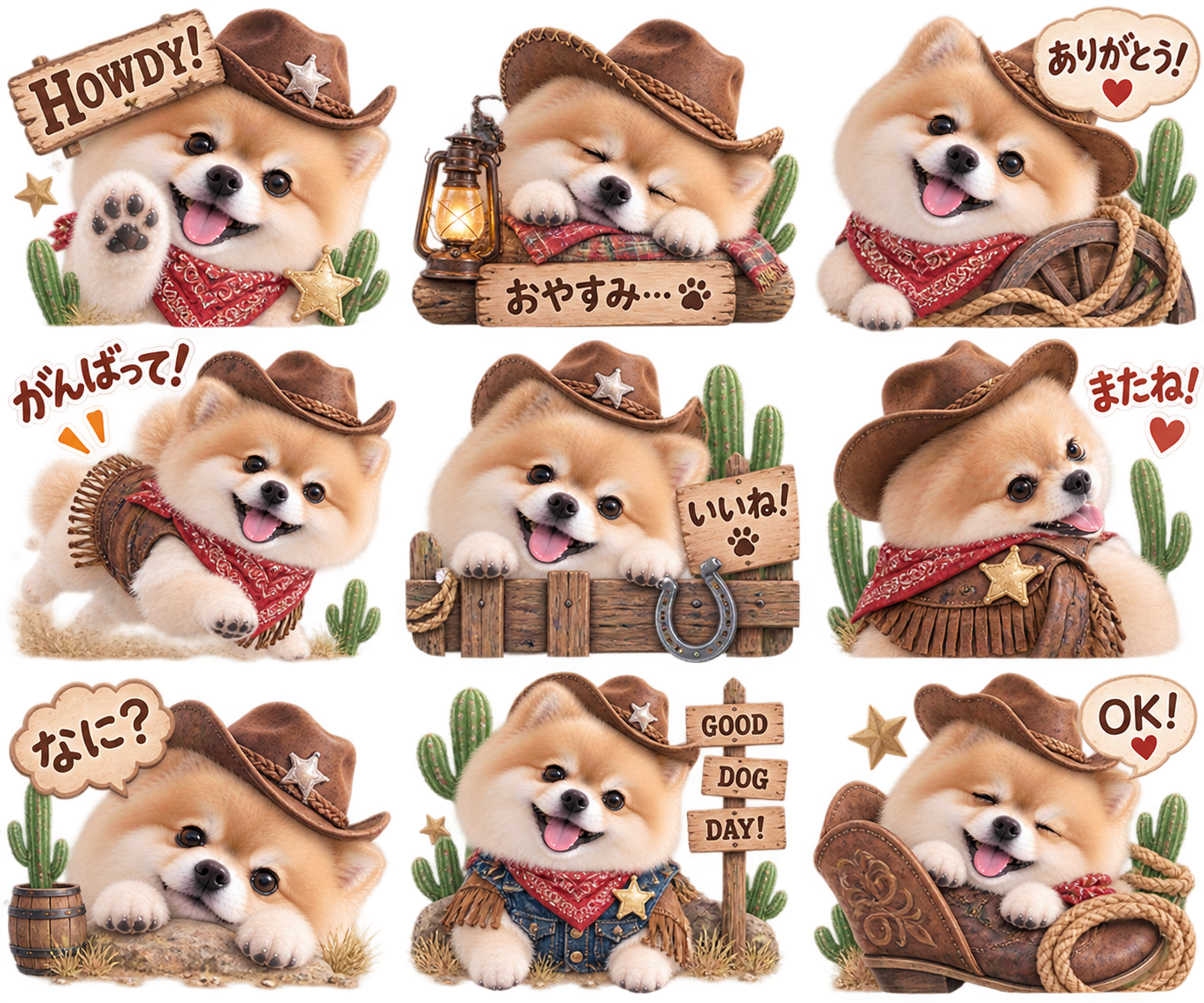 カウボーイ風のLINEスタンプ作風サンプル