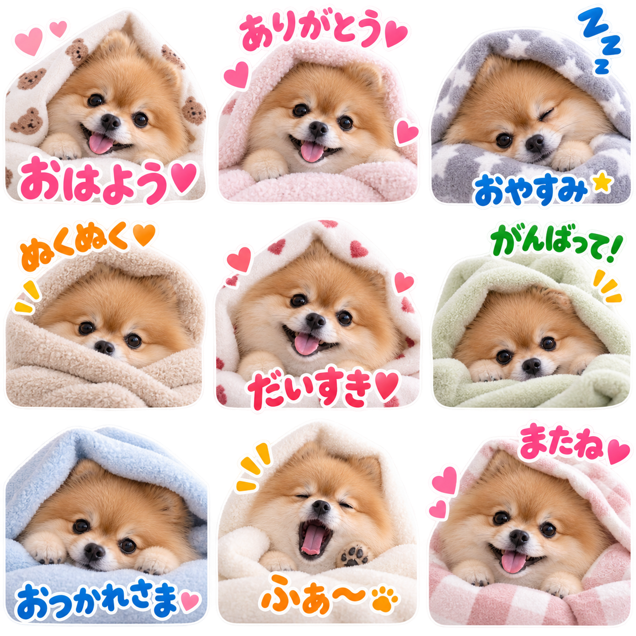 ふわふわブランケット風のLINEスタンプ作風サンプル
