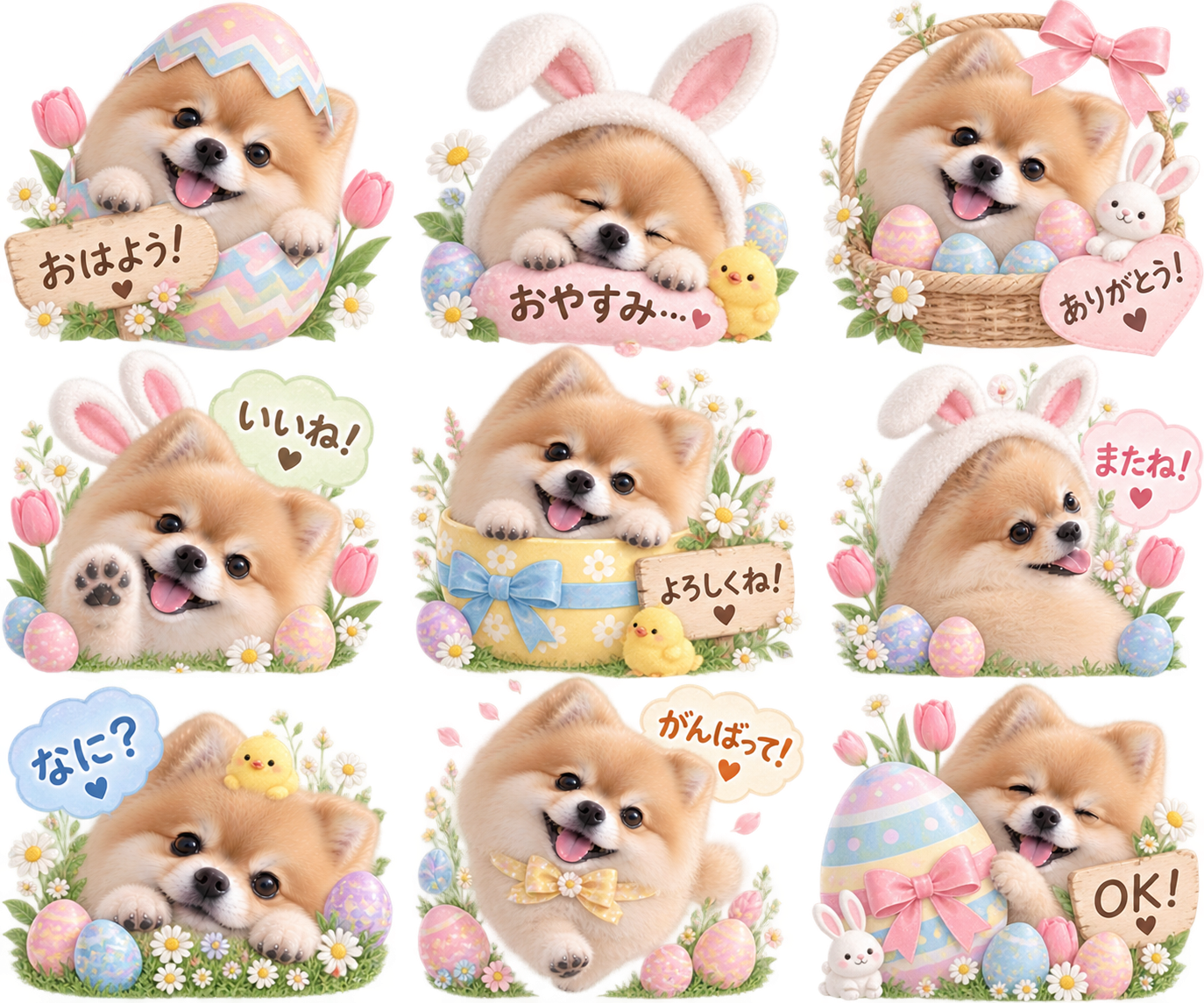 イースター文字入り風のLINEスタンプ作風サンプル