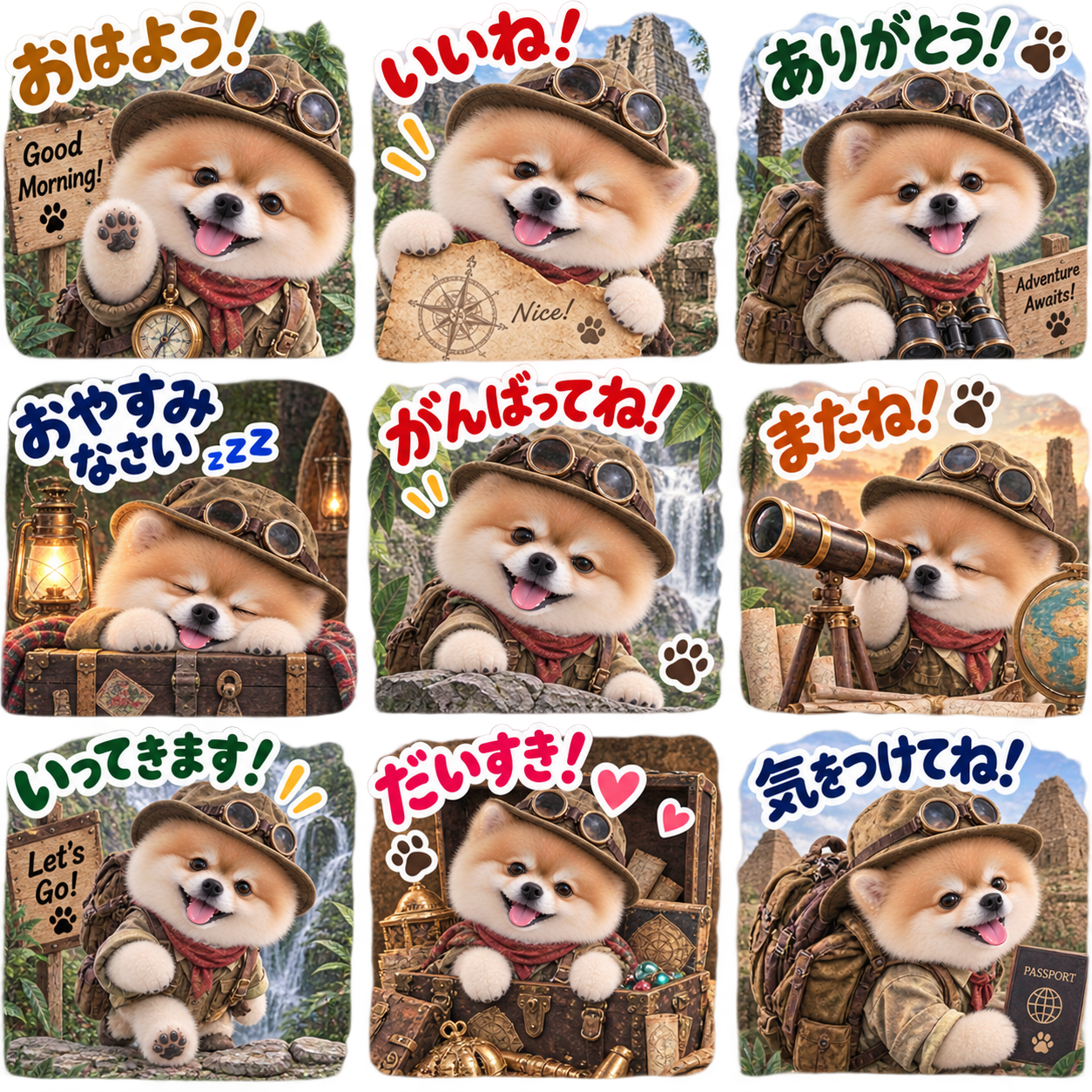 探検家アウトドア風のLINEスタンプ作風サンプル