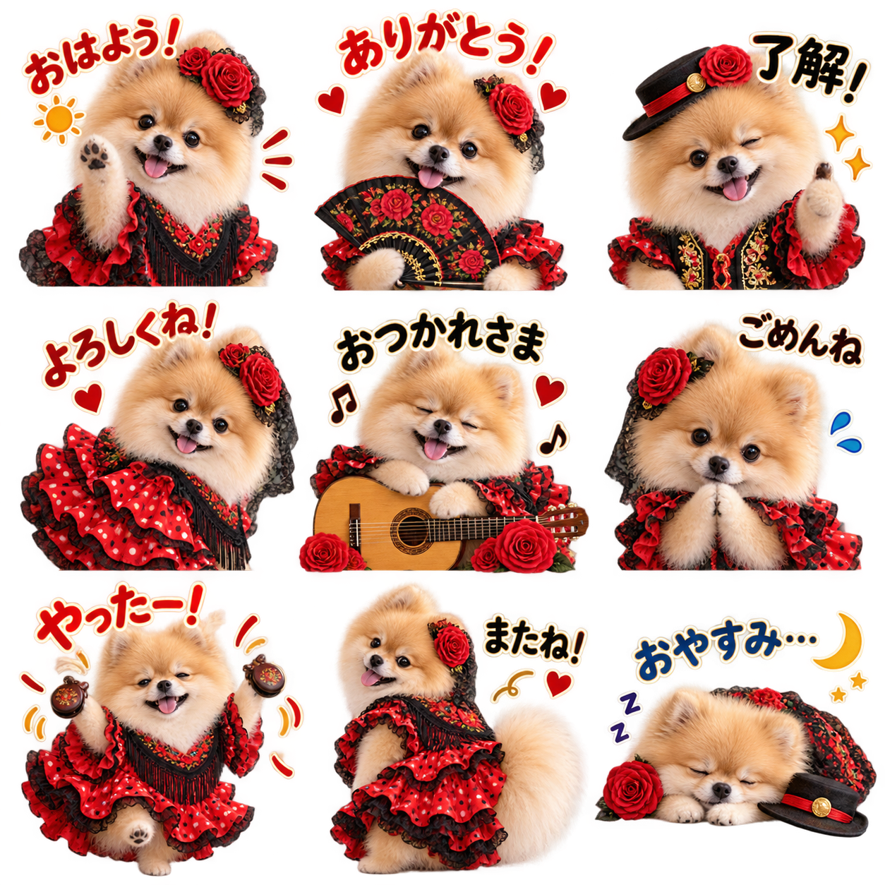 フラメンコ風のLINEスタンプ作風サンプル