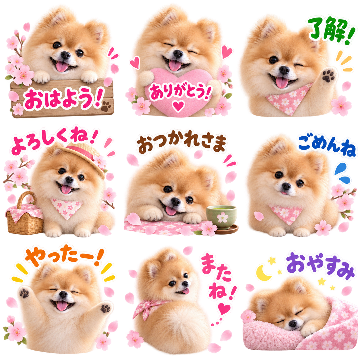 お花見風のLINEスタンプ作風サンプル