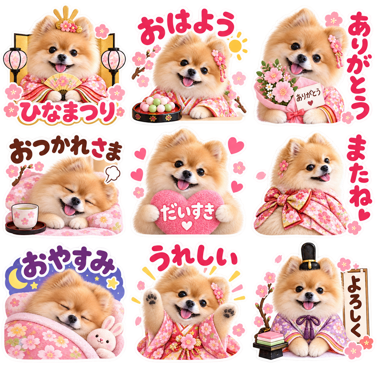 ひな祭りクラシック風のLINEスタンプ作風サンプル