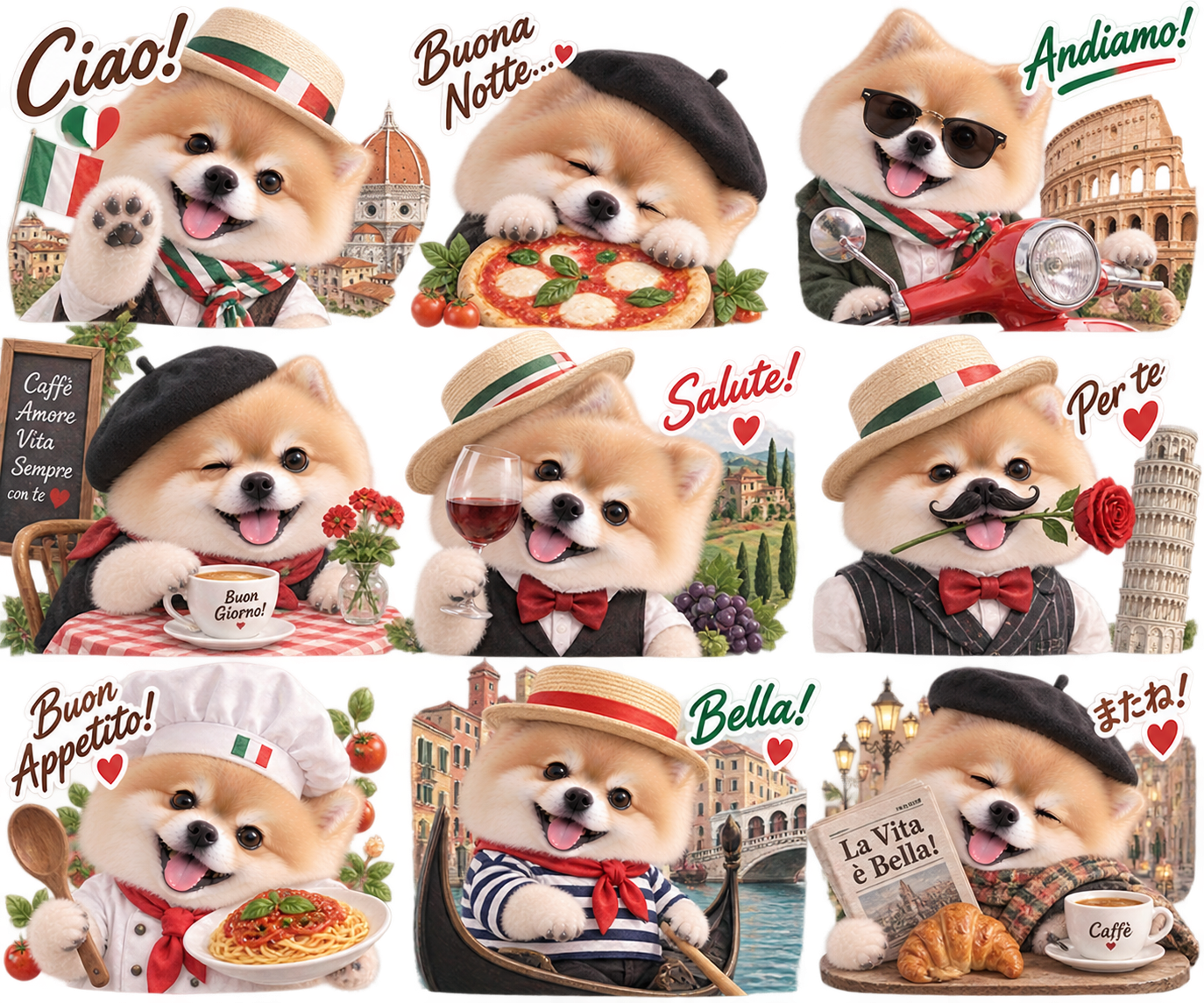 イタリア紳士風のLINEスタンプ作風サンプル