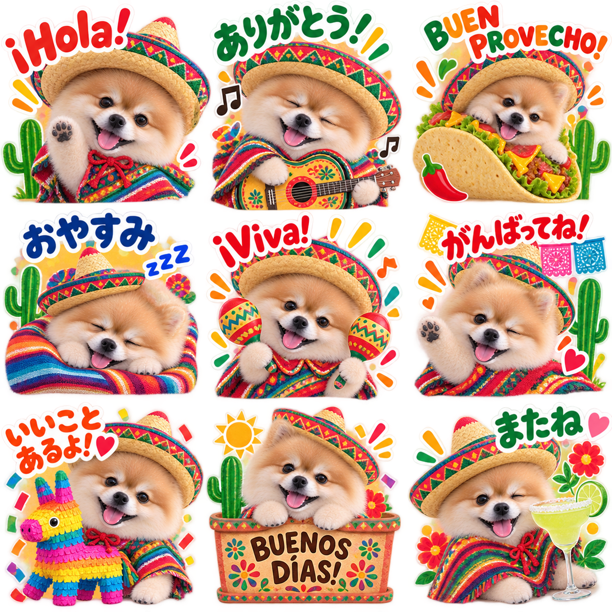 メキシカンフィエスタ風のLINEスタンプ作風サンプル