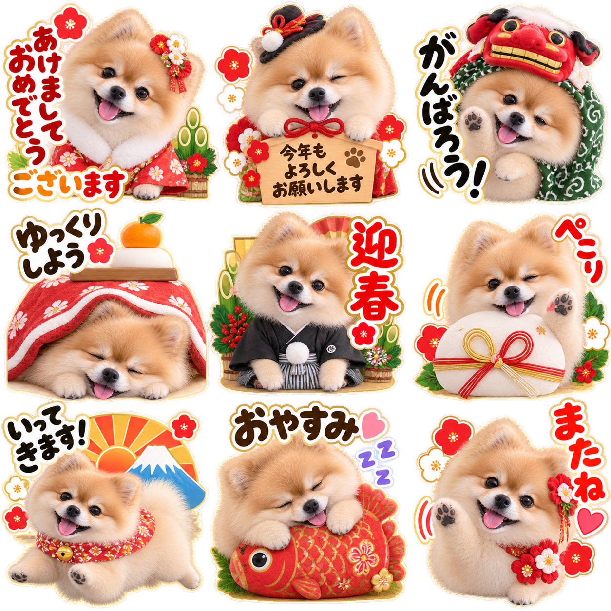 お正月シーズナル風のLINEスタンプ作風サンプル