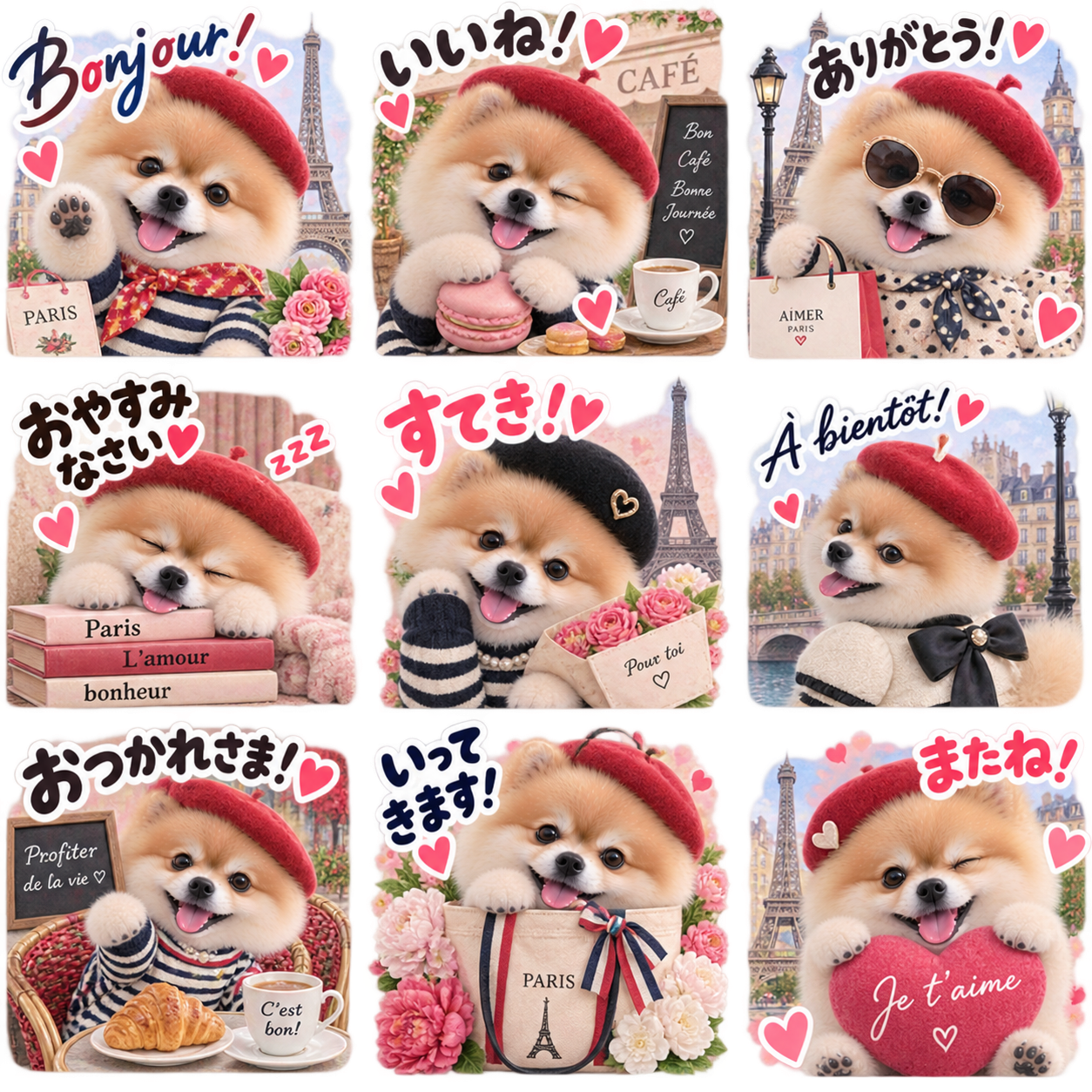 パリジェンヌ風のLINEスタンプ作風サンプル