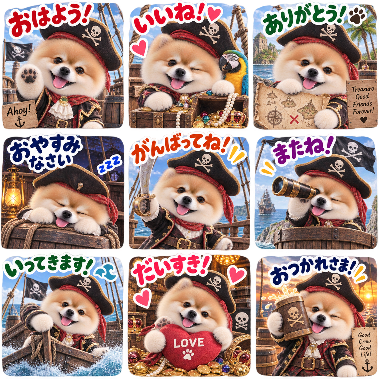 海賊アドベンチャー風のLINEスタンプ作風サンプル