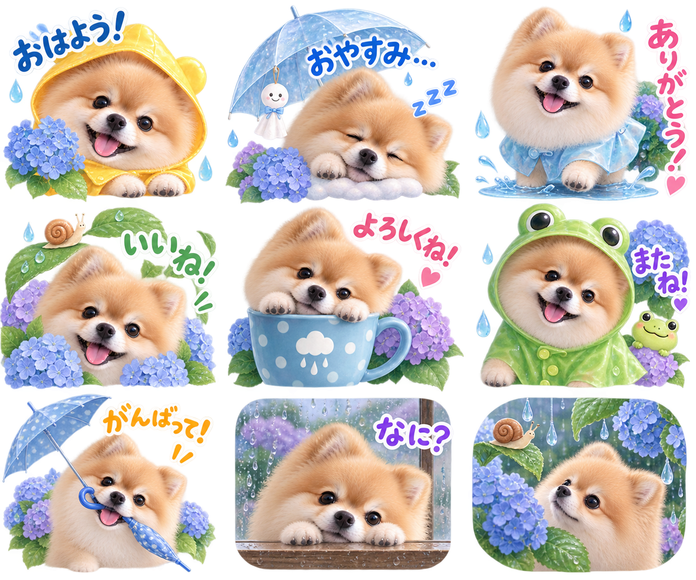 梅雨風のLINEスタンプ作風サンプル