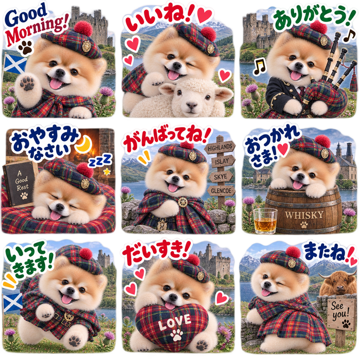 スコティッシュタータン風のLINEスタンプ作風サンプル