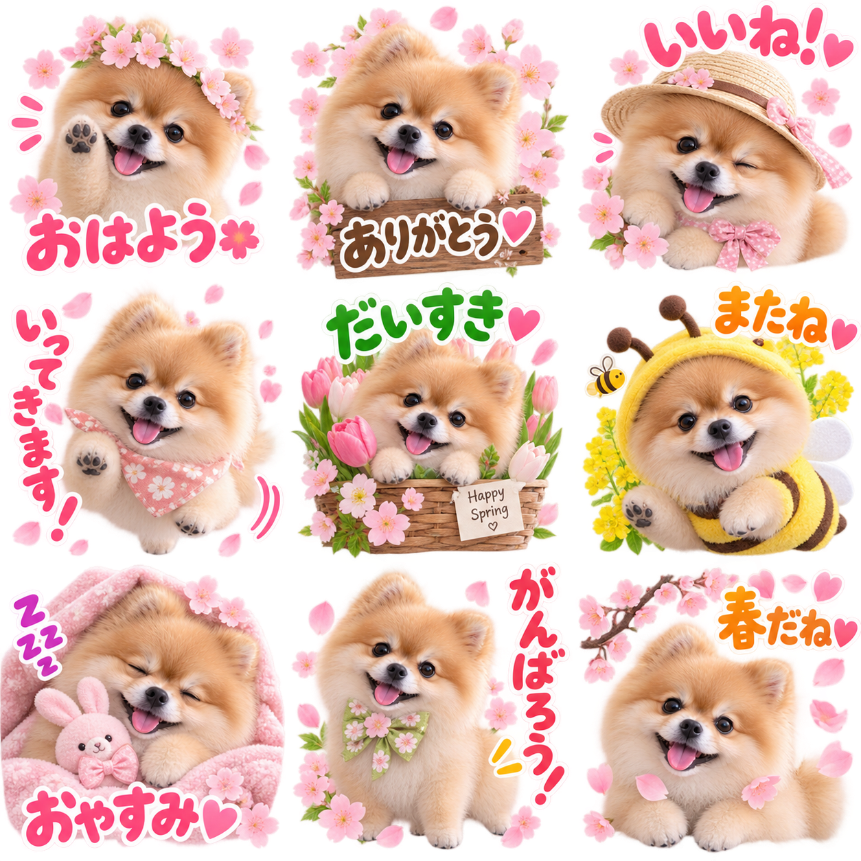 春色シーズナル風のLINEスタンプ作風サンプル