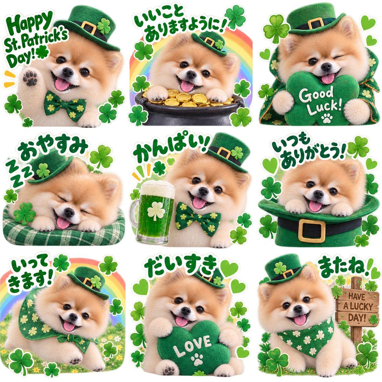 セントパトリックスデー風のLINEスタンプ作風サンプル