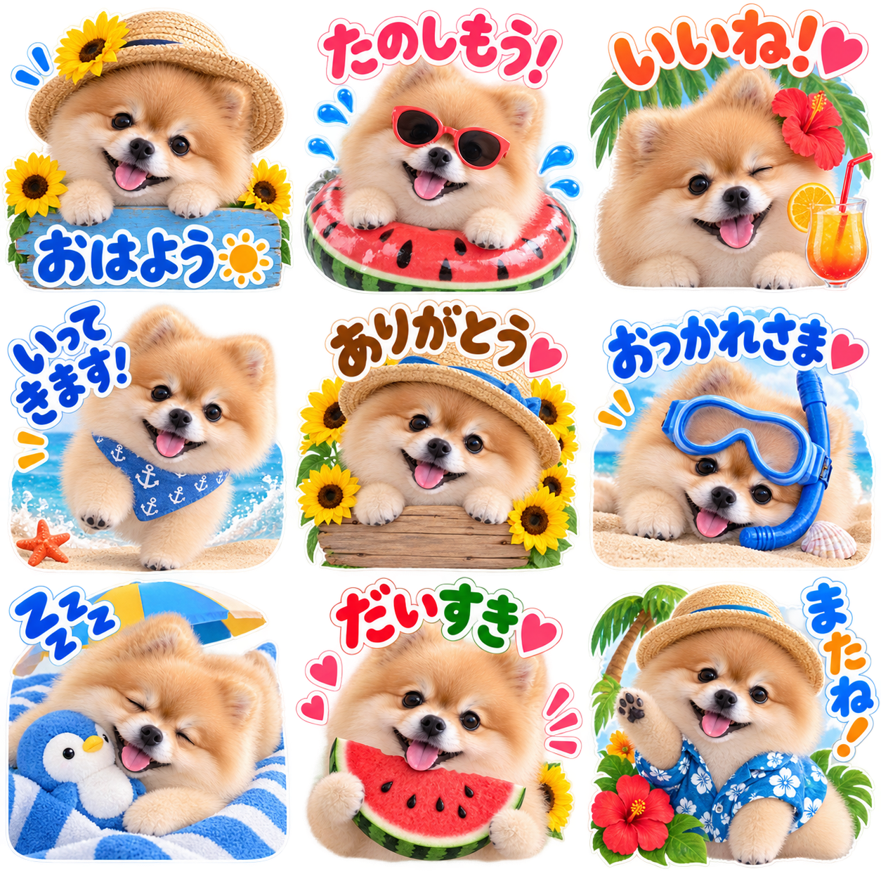 夏色シーズナル風のLINEスタンプ作風サンプル
