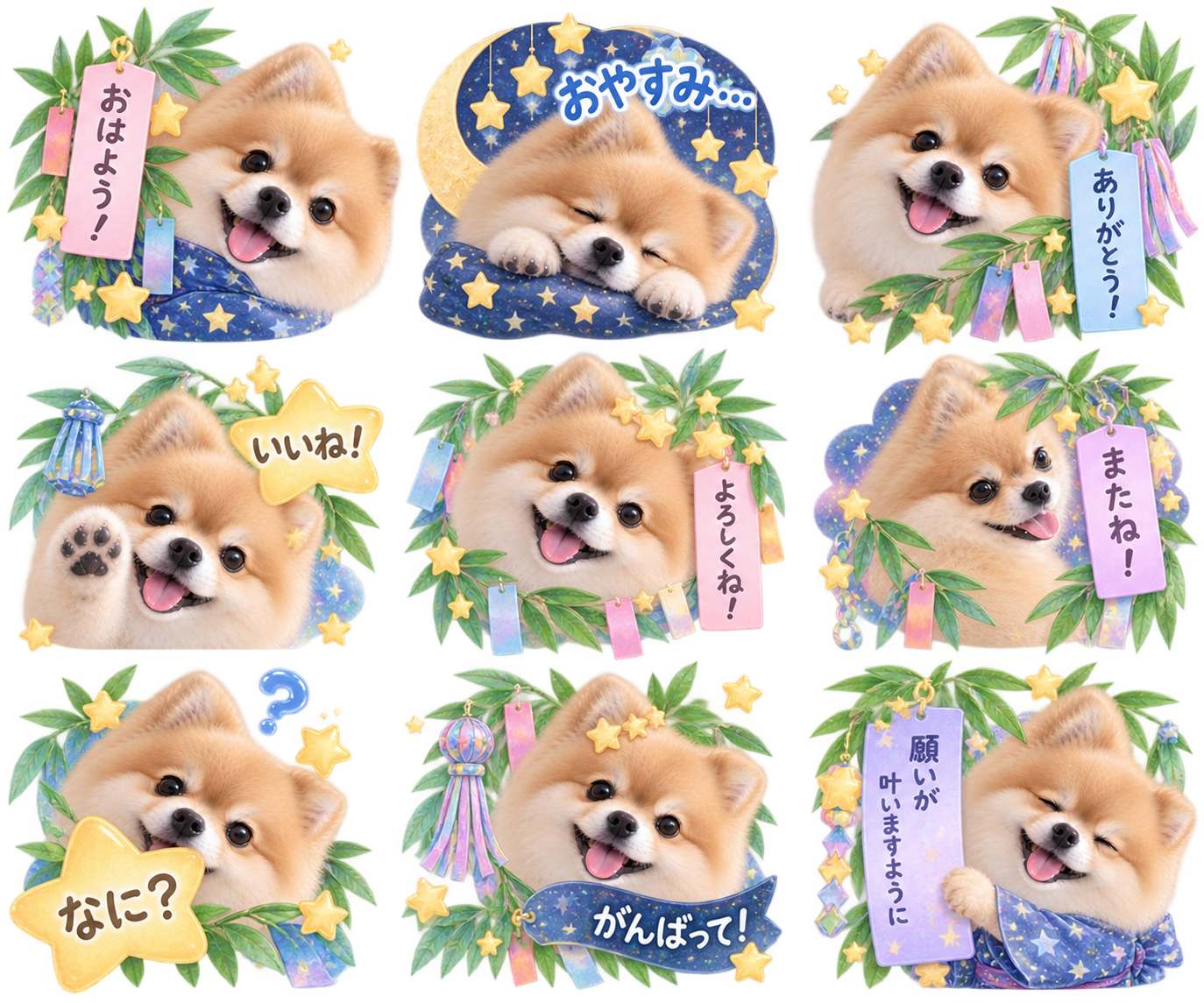 七夕風のLINEスタンプ作風サンプル