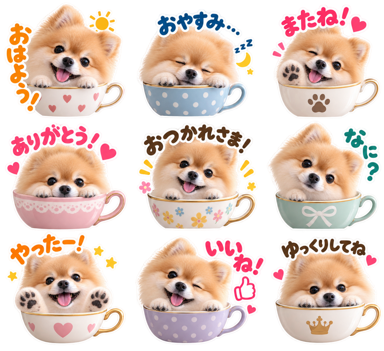 ティーカップ風のLINEスタンプ作風サンプル