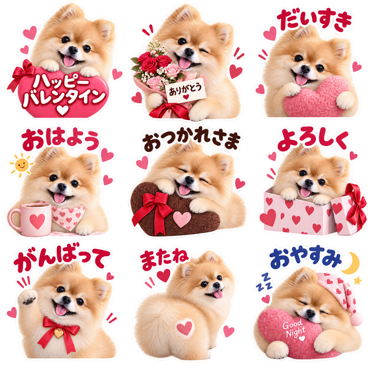 バレンタイン風のLINEスタンプ作風サンプル