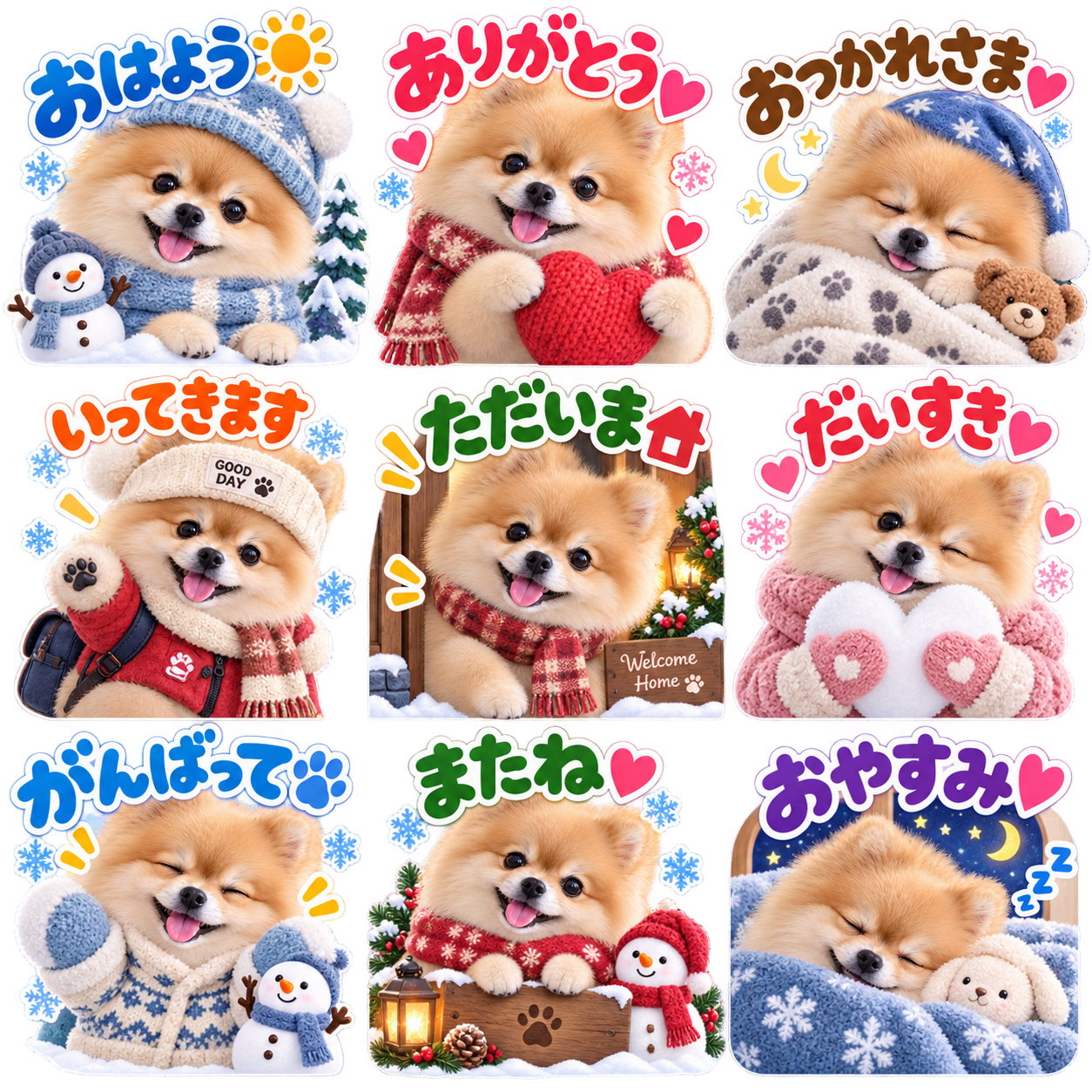 冬景色シーズナル風のLINEスタンプ作風サンプル