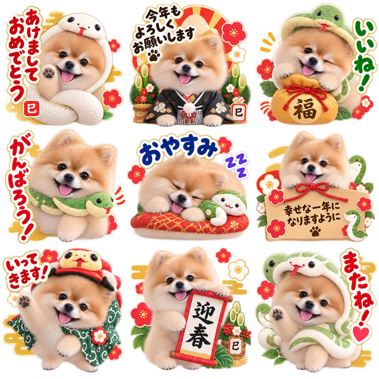 巳年干支風のLINEスタンプ作風サンプル