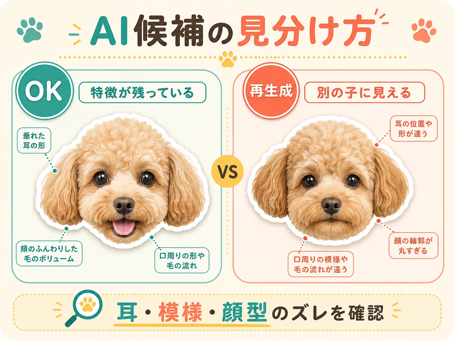AI生成ペットスタンプの採用候補と再生成候補の比較