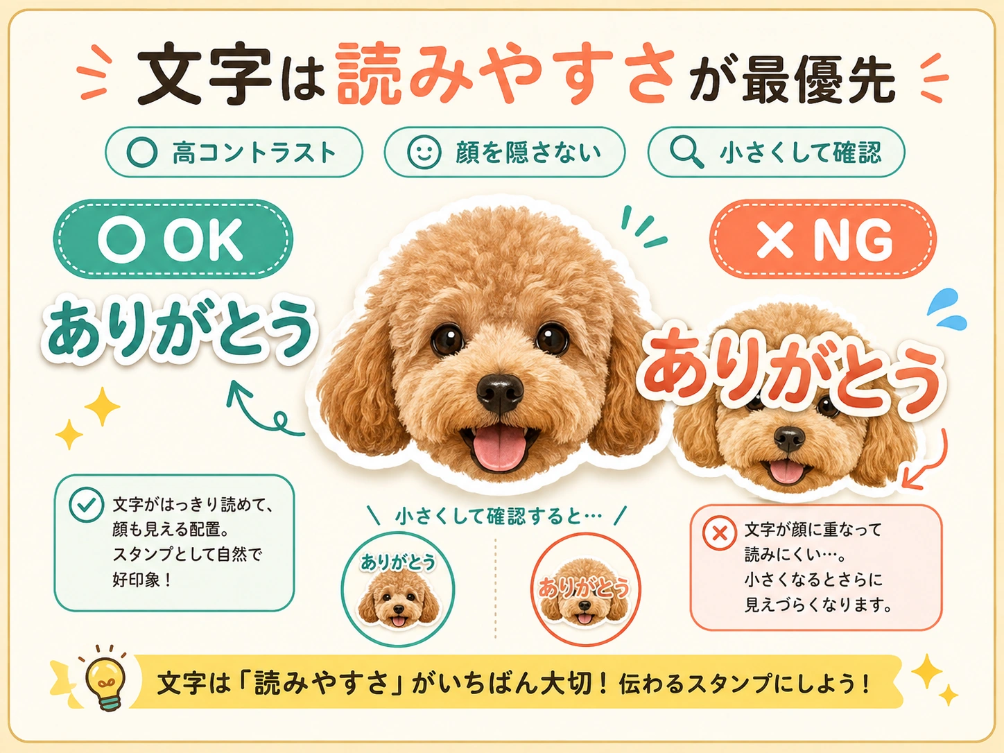 LINEスタンプの読みやすい文字と読みにくい文字の比較